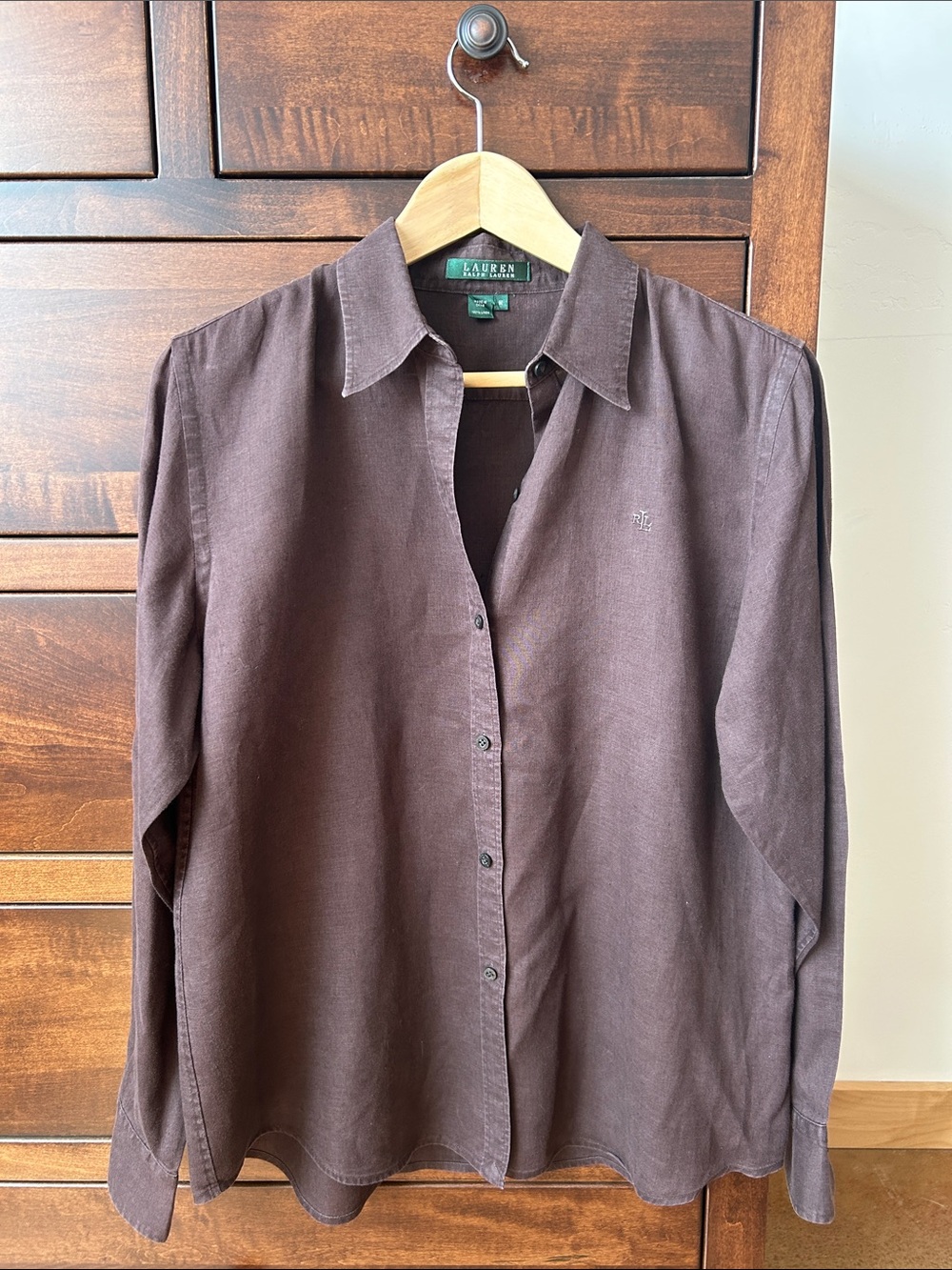 Lauren Ralph Lauren Brown Linen Long-Sleeve Button-Down Shirt